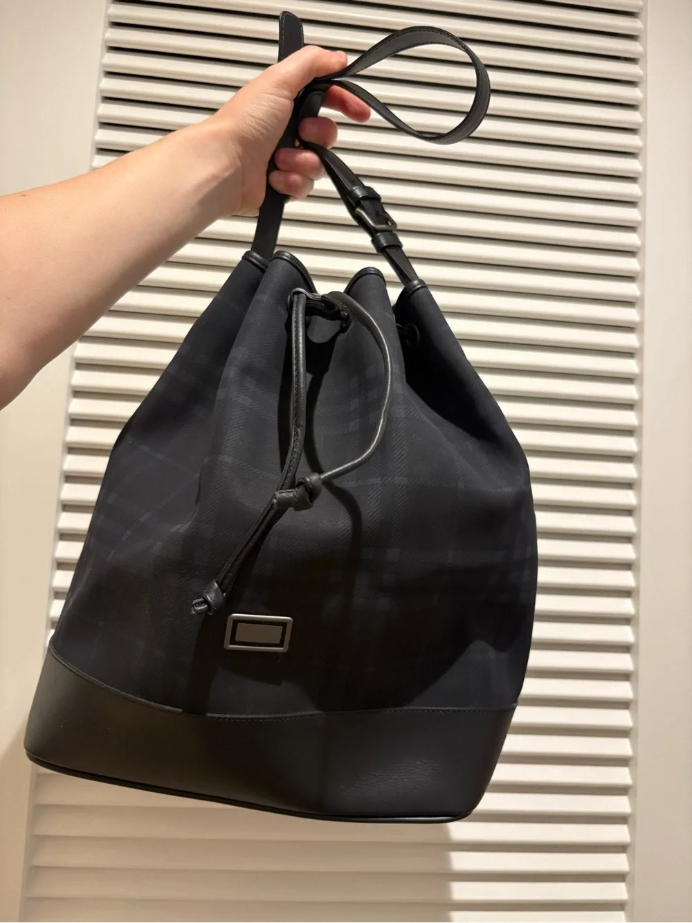 Burberry Black Plaid Bucket Shoulder Bag
